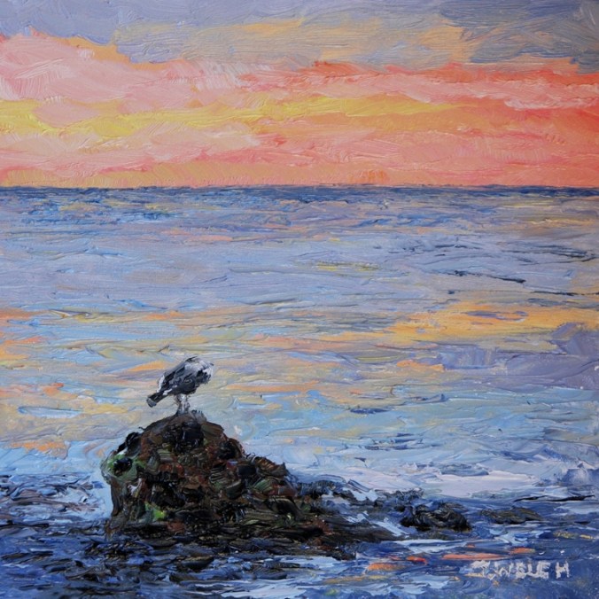 Greeting Dawn 6 x 6 inch oil on gessobord with 2 inch wood cradle by Terrill Welch IMG_4504