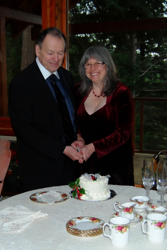 Terrill and David cutting cake