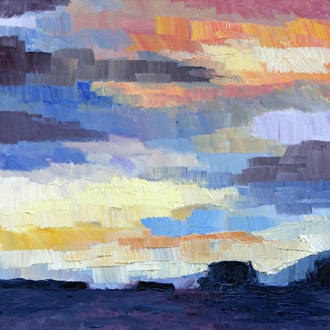 Late December Westcoast Sunrise resting 6 x 6 inch oil on gessobord by Terrill Welch 2013_01_02 059