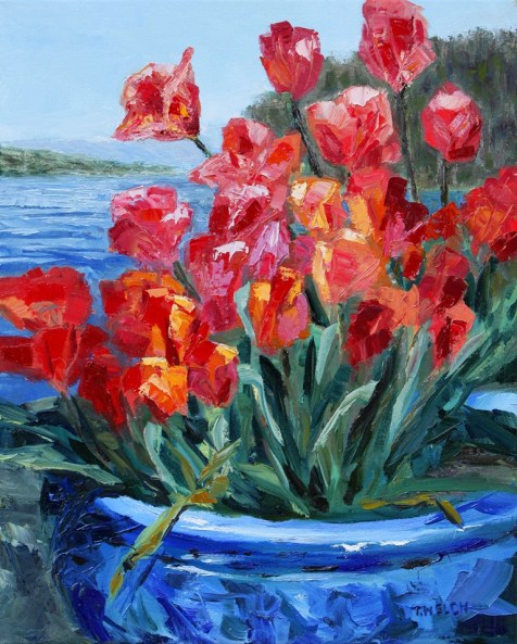 Tulips Springwater Deck Mayne Island  20 x 16 inch oil on canvas  by Terrill Welch 3013_04_25 166