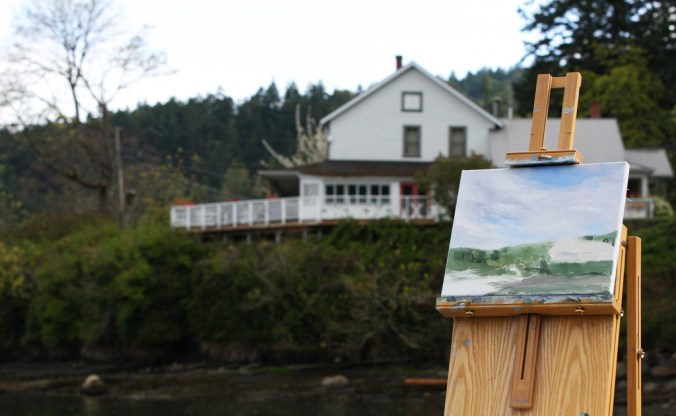Beginning of Spring at the Springwater Lodge plein air by Terrill Welch 2013_04_14 076