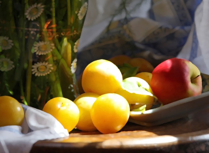 Golden Plums and an Apple painterly by Terrill Welch 2013_08_12 134