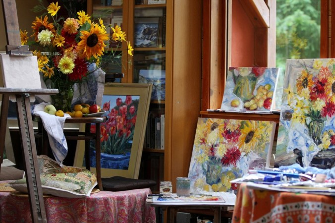 one canvas still on the easel for still life set up by Terrill Welch 2013_08_14 091