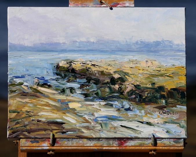 Chasing October Sun by the Sea resting 12 x 16 oil on canvas by Terrill Welch 2013_10_06 096