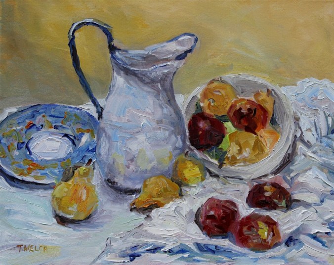 Pitcher Apples Pears 16 x 20 inch oil on canvas by Terrill Welch 2013_10_18 166
