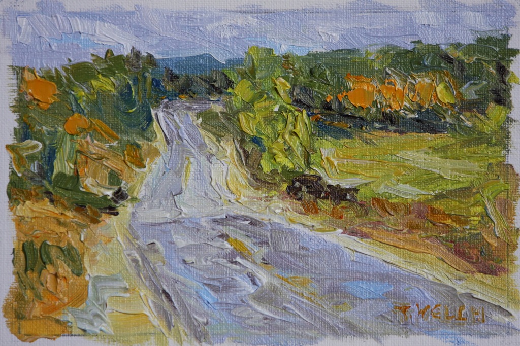 Walking an Autumn Road 4 x 6 inch oil on canvas paper by Terrill Welch 2014_01_19 045