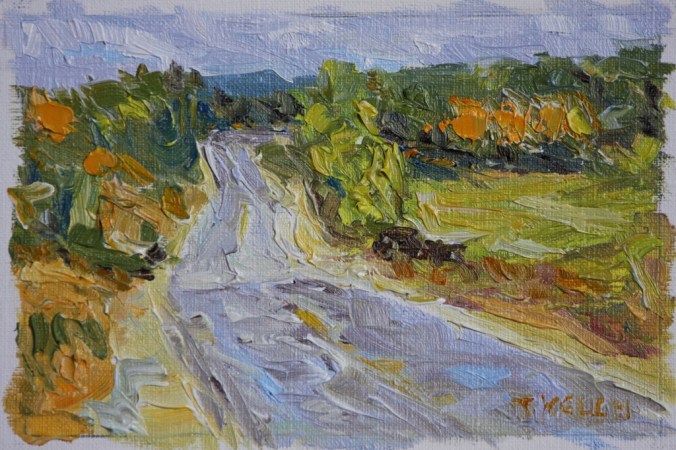 Walking an Autumn Road 4 x 6 inch oil on canvas paper by Terrill Welch 2014_01_19 045