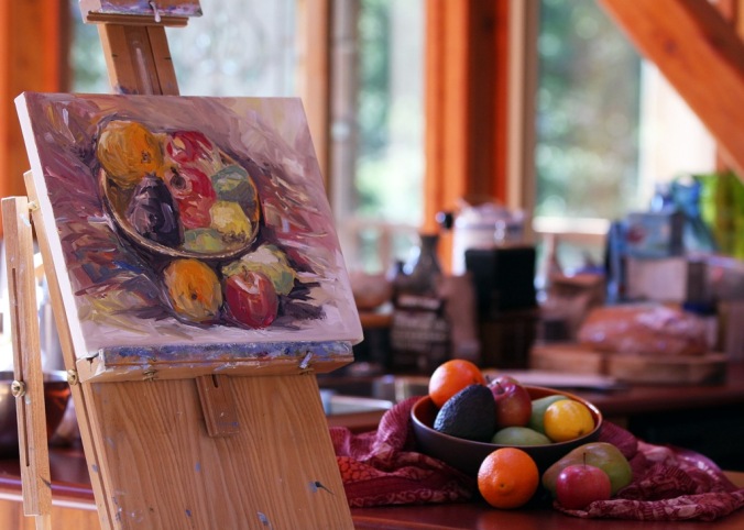 bowl of winter fruit still life painting in kitchen by Terrill Welch 2014_02_05 032