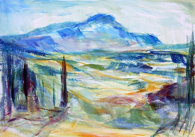 Cezanne's Mountain 25 x 35 cm 20 minute acrylic plein air painting sketch by Terrill Welch 2014_05_18 139
