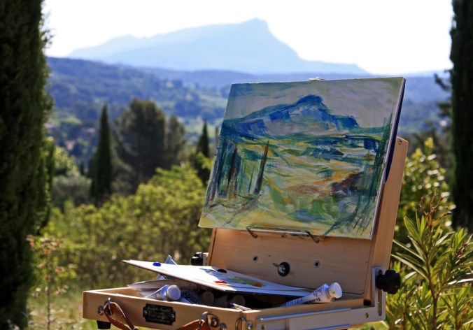 plein air of Cezanne's Mountain 25 x 35 cm acrylic painting sketch by Terrill Welch 2014_05_18 123