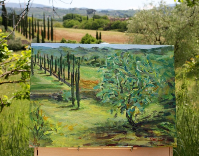 plein air painting of olive tree  25 x 35 cm acrylic on 185 lb coldpress archival paperby Terrill Welch 2014_05_06 045
