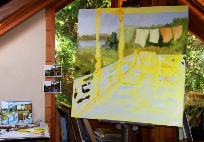 in progress Breezy Bay morning 36 x 36 inch oil on canvas by Terrill Welch 2014_08_24 009