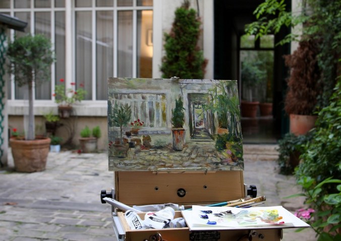 plein air painting of double courtyard Rue Rodier Paris France by Terrill Welch 2014_06_17 086