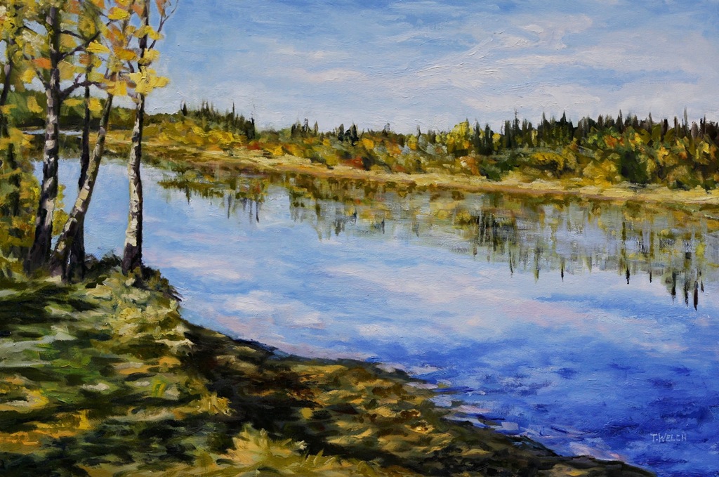 Stuart River kicking leaves 24 x 36 inch oil on canvas by Canadian landscape painterTerrill Welch 2014_11_26 005