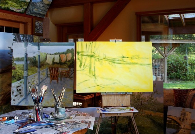 the beginning of Stuart River Kicking Leaves by Canadian landscape painter Terrill Welch 2014_11_22 043