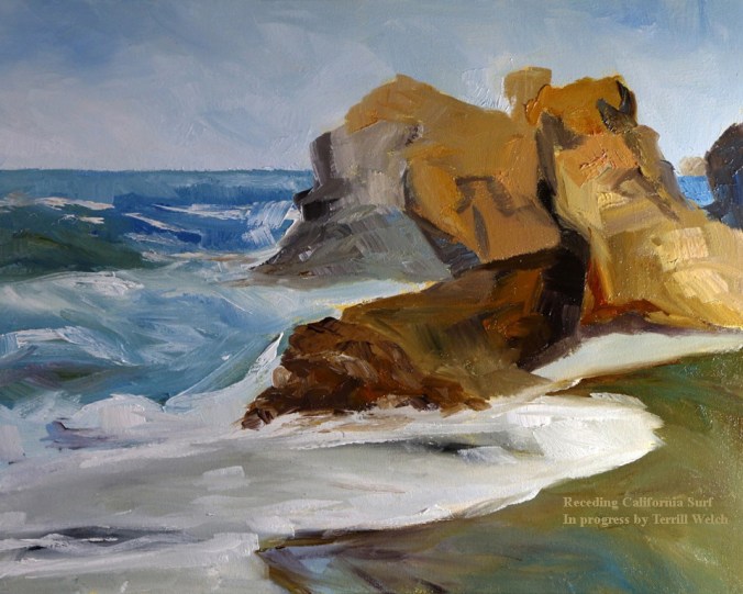receding Califonia Surf  in progress 16 x 20 inch oil on canvas by Terrill Welch 2015_05_07 016