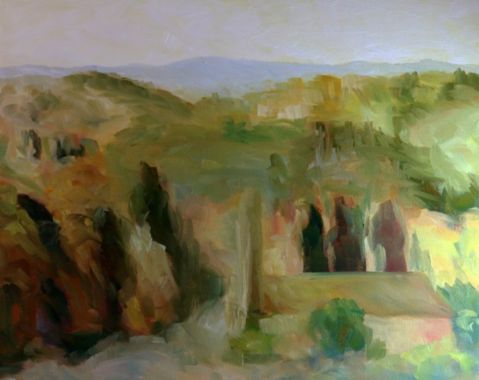 Bell Towers of Florence Countryside 16 x 20 inch walnut oil on canvas in progress 4 by Terrill Welch 2015_07_30 014