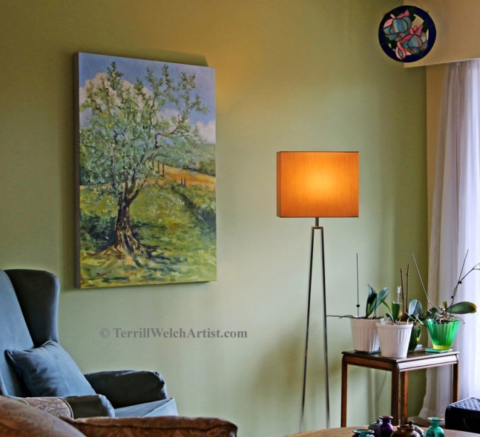The Olive Tree 40 x 30 inch oil on canvas in its new home by Terrill Welch 2015_10_07 010