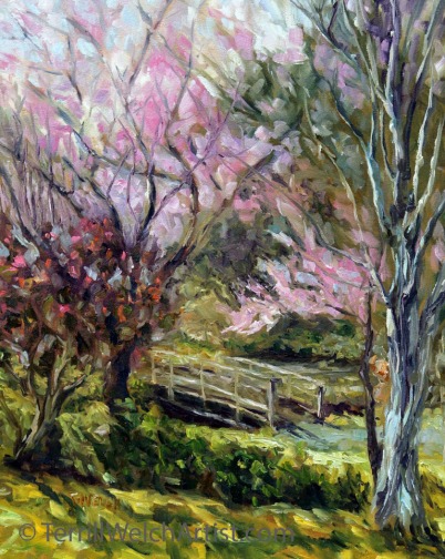10. Plum Blossoms Japanese Garden resting 20 x 16 inch oil on canvas by Terrill Welch 2016-03-06