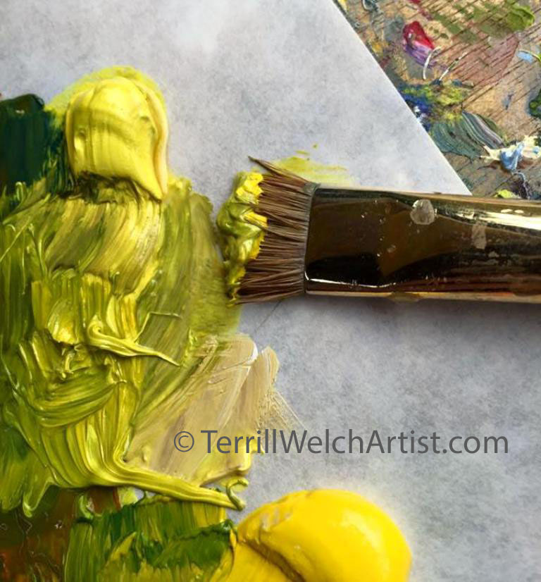 3 c. for alla prima load ample paint so it sits on the tip of the brush