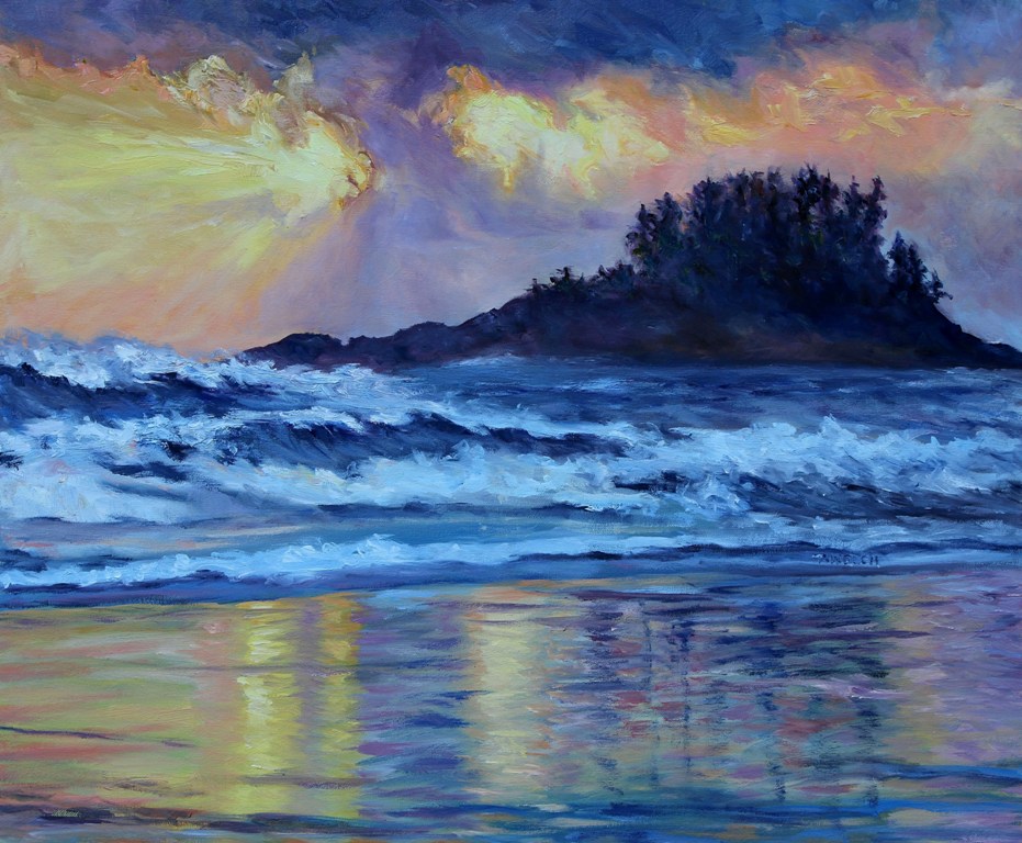 Chesterman Beach Sunset 20 x 24 inch oil on canvas by Terrill Welch 2016-04-01 IMG_2064