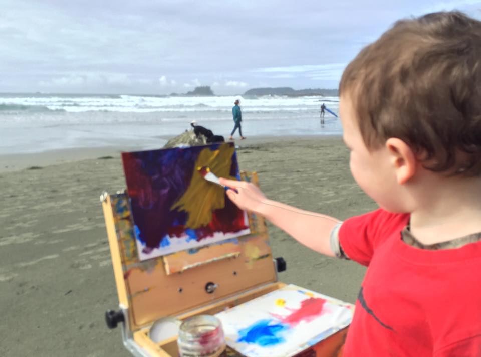 Eldest O boy at five years old painting on Chesterman Beach iPhone capture by Terrill Welch