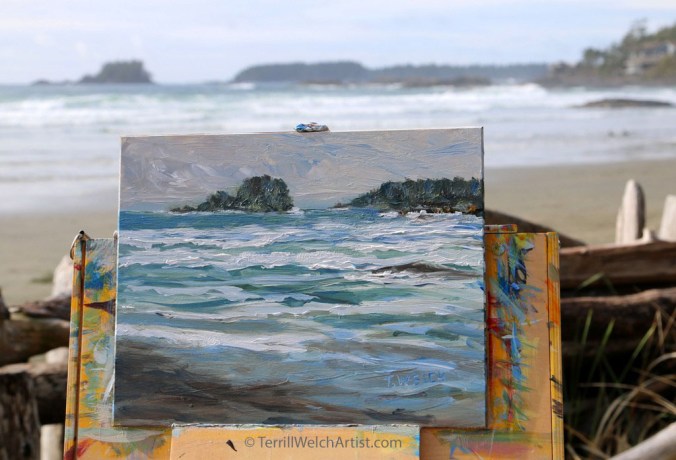 plein air painting on Chesterman Beach by Terrill Welch 2016-03-22 IMG_0734